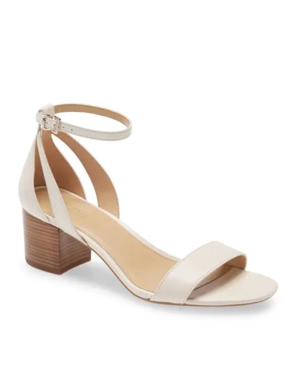 MICHAEL KORS Cardi Flex Block Heel Sandals with Ankle Strap Light Cream Leather